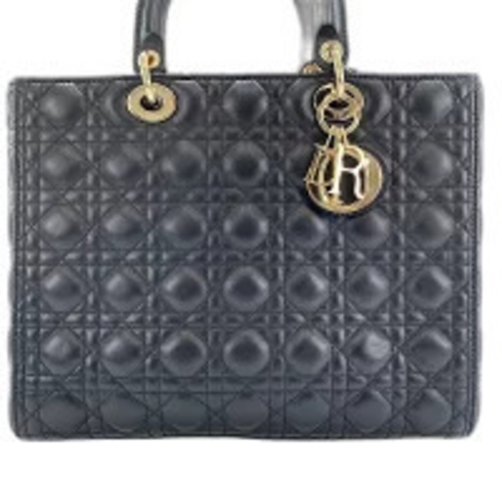 Christian Dior Lady Handbag Leather Black